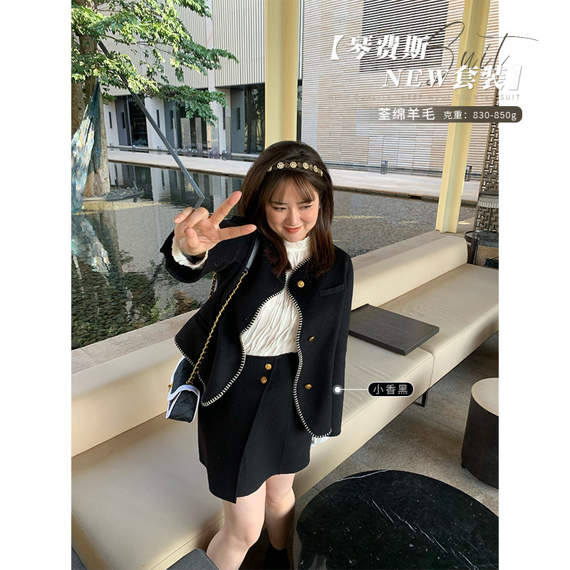 Spot toe tendon winter piano Fess Xiaoxiang suit female fat mm wavy wool coat loose and thin