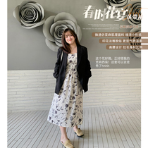 Spot toe fascia Spring time Flowers with light Yard printed wide shoulder hanger with skirt micro fat mm Thin Temperament Even Dress Skirt