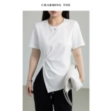 Точечный товар!Узкая футболка с перегибом для сухожилий пальцев ног | двусторонний простой мягкий хлопковый слегка толстый женский топ с круглым вырезом и короткими рукавами на правое плечо мм.