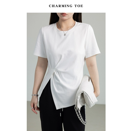 Точечный товар!Узкая футболка с перегибом для сухожилий пальцев ног | двусторонний простой мягкий хлопковый слегка толстый женский топ с круглым вырезом и короткими рукавами на правое плечо мм.