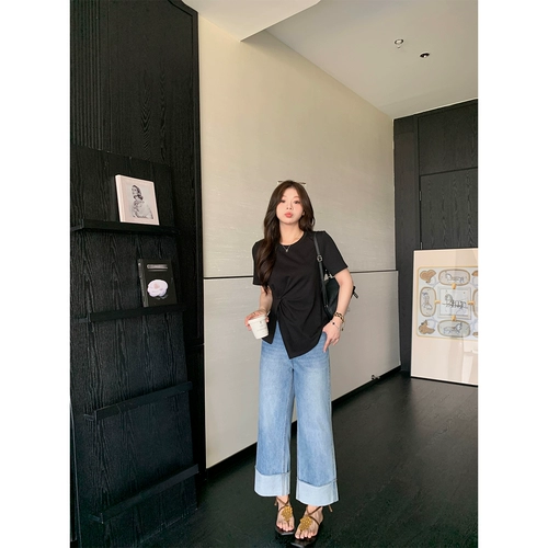 Точечный товар!Узкая футболка с перегибом для сухожилий пальцев ног | двусторонний простой мягкий хлопковый слегка толстый женский топ с круглым вырезом и короткими рукавами на правое плечо мм.