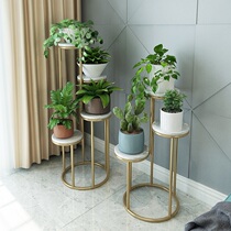 Light Extravagant Marble Flower Shelf Iron Art Floor Living Room Nordic Multi-storey Building Stepped Floating Window Creativity Large Capacity High Volume