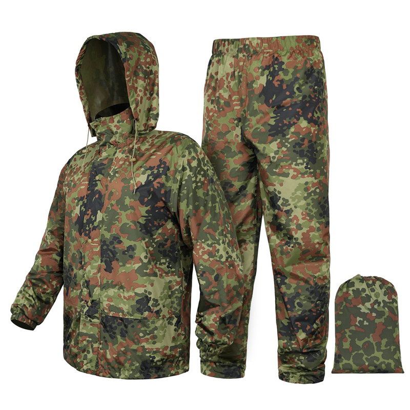 Outdoor Split Camouflage Raincoat and Rain Pants Set for Hunting, Heavy Rain Protection, Cycling, Fishing, Lightweight and Windproof