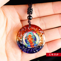 Glass Thangka pendant Tibetan Buddha brand hand-painted Buddha pendant Necklace portable pendant accessories