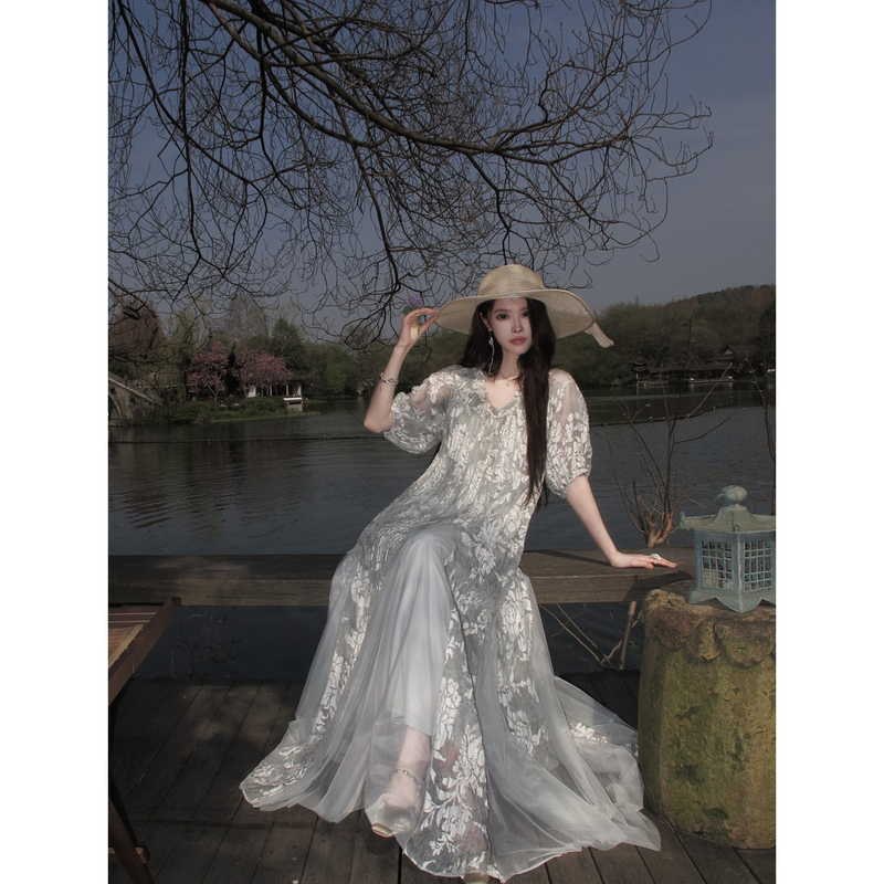 Chuchuelara Beautiful Dress for Women 2026 New Spring New Chinese Style Zen Floral Long Dress