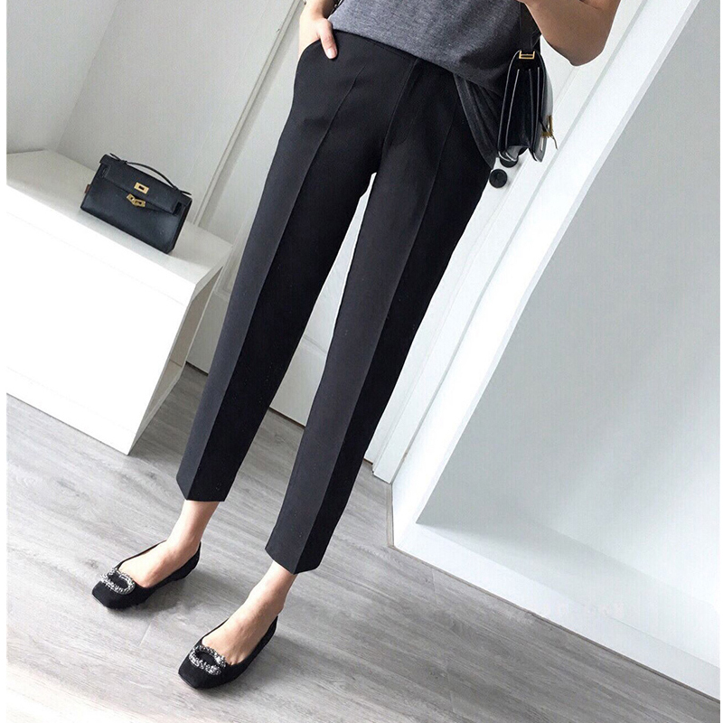 2021 summer new trousers women's thin high-waisted slim fit black nine-point pants Korean version OL casual pants