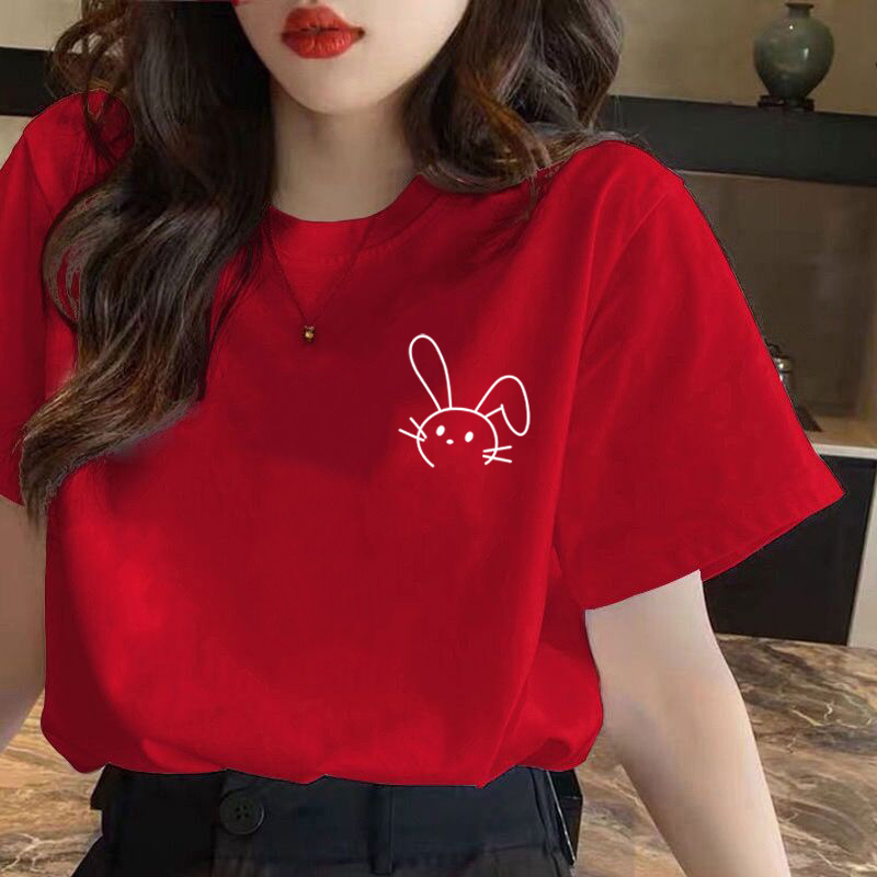 2026 Year of the Horse Zodiac Year Pure Cotton Short-Sleeved T-Shirt Women's Top New Year Summer Thin Red Half-Sleeved Base Shirt