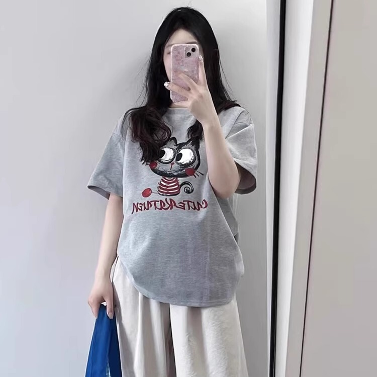 Maternity Tops, New Summer Style, Thin Pure Cotton Gray Short-Sleeved T-Shirts, Loose Large Size, Summer Clothes for Small Pregnant Women