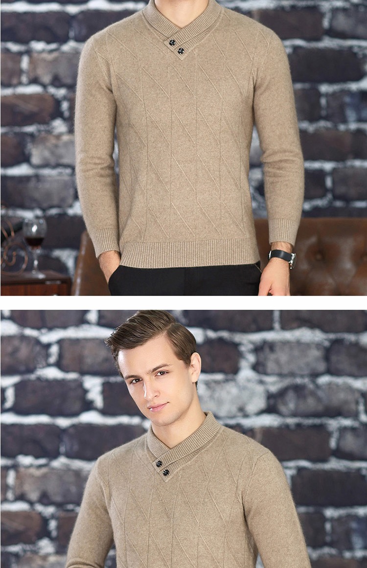 Ordos City Men V-cổ 100% Áo cashmere nguyên chất Gà non Cổ áo cardigan Áo len nhung dày áo hoodie cặp