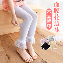 Girl Silk Stockings Underpants Spring Summer Thin children Even pants socks White Dance Sox Summer Bottom Princess Flower Side socks