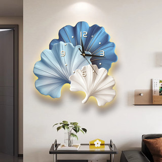 2025 New Style Living Room Decorative Clock, High-End Sofa Background Wall Clock, Wall-Mounted Ginkgo Leaf Luminous Clock