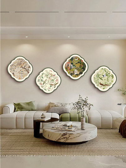 2025 new living room decoration painting creative shape four-part mural cream style floral sofa background wall hanging painting