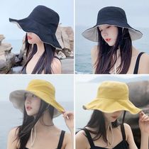Double-sided fishermans hat female Japanese big hat brim Joker sunscreen sunshade hats summer Korean version of net red sun hat