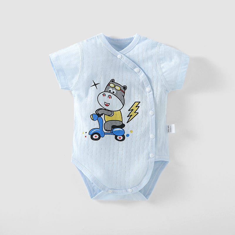 Baby jumpsuit summer thin section short-sleeved monk clothes cotton men's and women's baby pajamas rompers climbing clothes slanted lapel summer clothes