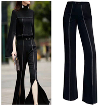 2020 new womens Chicodisty high waist casual pants black Chiffon pants wide leg split trousers