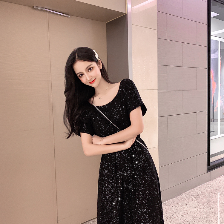 VK旗艦店 韓系復古蝙蝠袖顯瘦后背交叉露背短袖洋裝