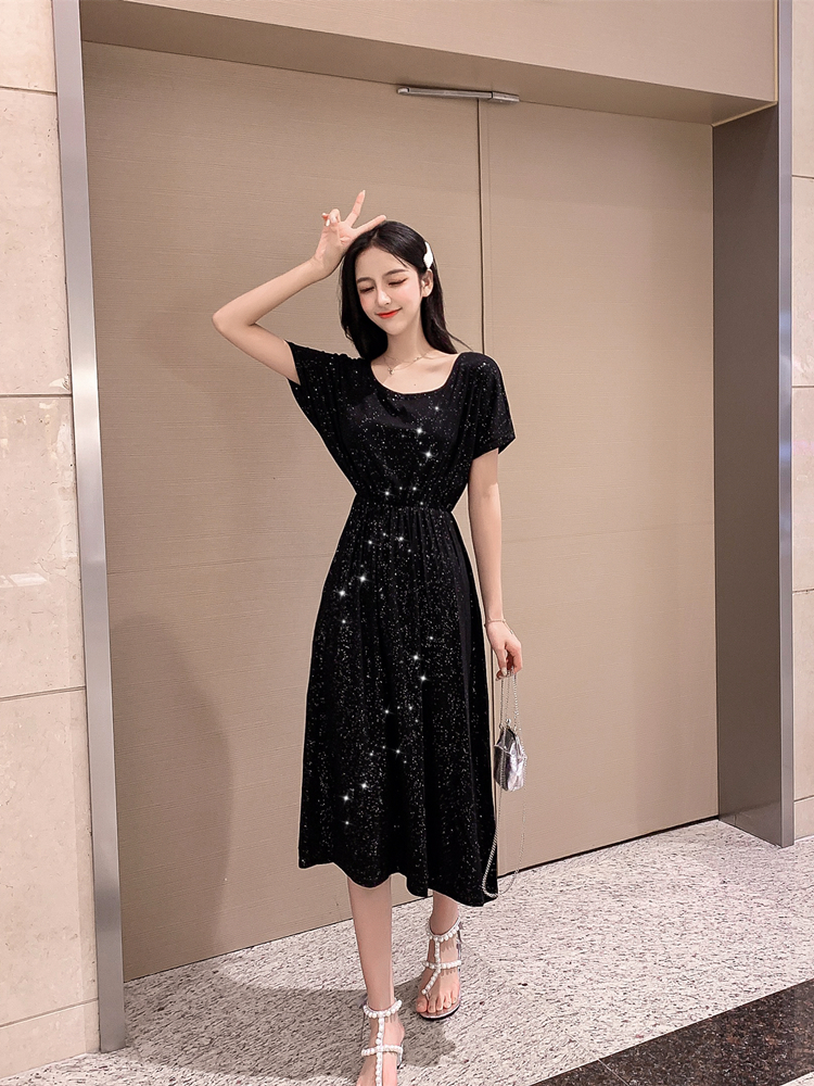 VK旗艦店 韓系復古蝙蝠袖顯瘦后背交叉露背短袖洋裝