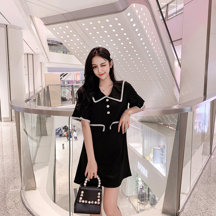 VK旗艦店 韓國風復古裙高腰娃娃領顯瘦短袖洋裝