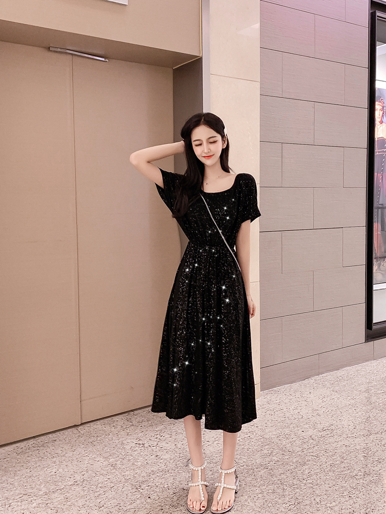 VK旗艦店 韓系復古蝙蝠袖顯瘦后背交叉露背短袖洋裝