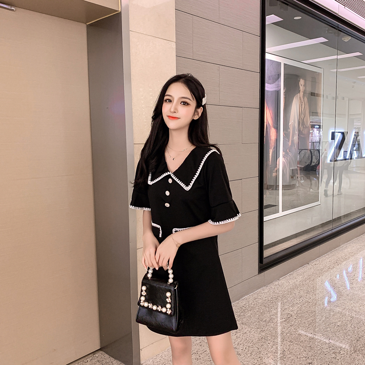 VK旗艦店 韓國風復古裙高腰娃娃領顯瘦短袖洋裝