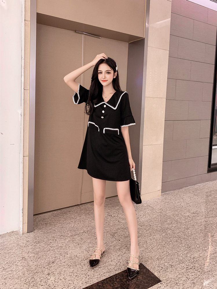 VK旗艦店 韓國風復古裙高腰娃娃領顯瘦短袖洋裝