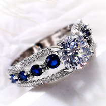 Cao Shi Amazons New Hand Jewelry Creative Hollow Sapphire Blue Zircon Ring Female Luxury Banquet Engagement Jewelry