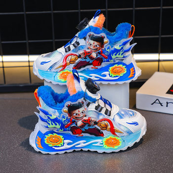 Nezha Autumn and Winter Children's Casual Shoes, Soft-Soled Boys' Shoes, Boys' Baby Sneakers, Fleece-Lined and Thickened Large Cotton Shoes