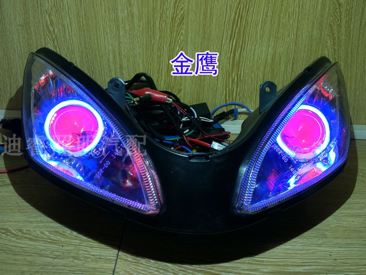 Jialong Jinying Jinjie Xe máy lắp ráp đèn pha Xe thể thao đôi ống kính Xenon Đèn mắt thiên thần Fisheye đèn led xe máy air blade 125