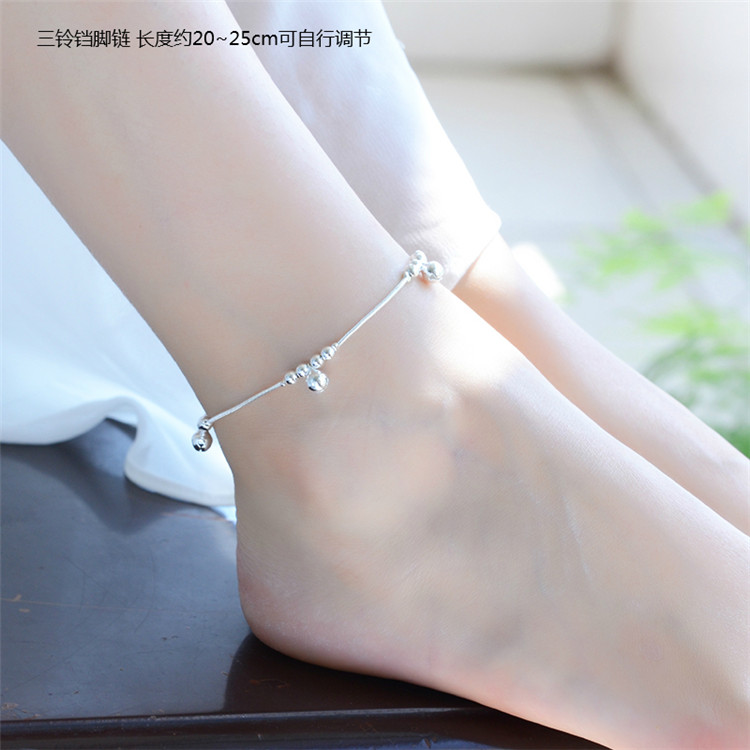 925 sterling silver vòng chân nữ hoang dã tình yêu Hàn Quốc phiên bản của các đơn giản chuông stars đồ trang sức bạc Sen Sở của bạn gái món quà sinh viên