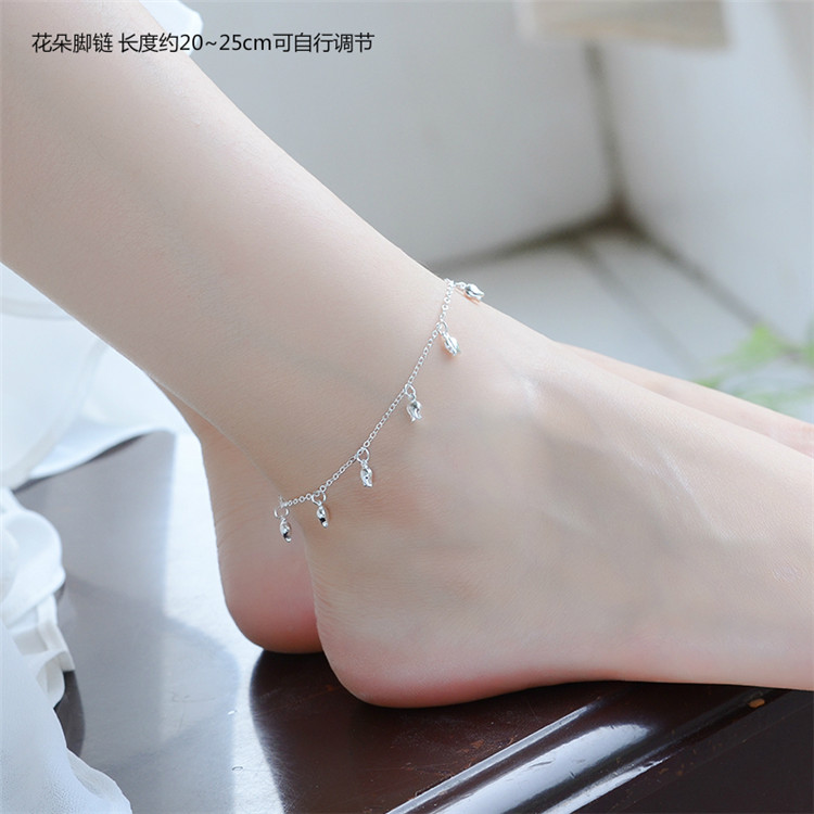 925 sterling silver vòng chân nữ hoang dã tình yêu Hàn Quốc phiên bản của các đơn giản chuông stars đồ trang sức bạc Sen Sở của bạn gái món quà sinh viên