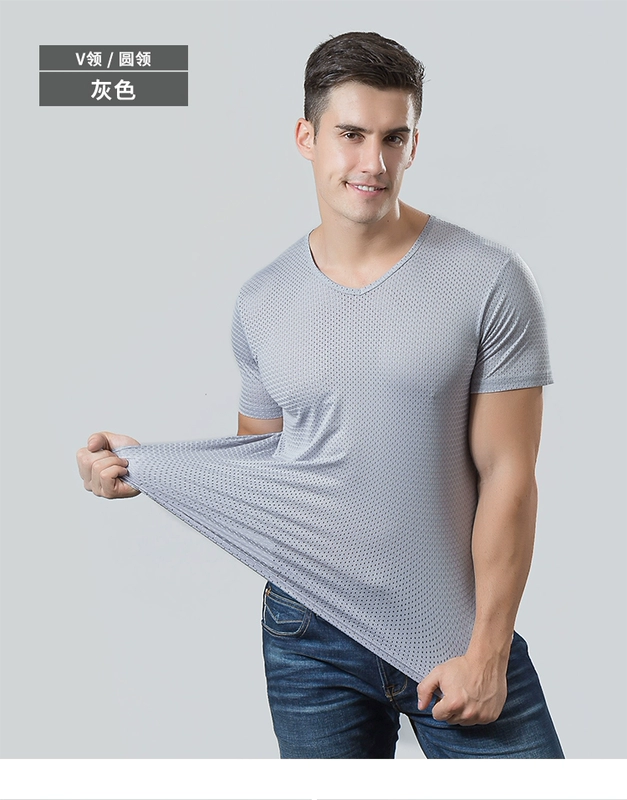 Băng lưới mắt ngắn tay T-Shirt nam rỗng lưới thoáng khí mát mẻ và nhanh chóng làm khô thể thao kích thước lớn của nam giới nửa tay áo mùa hè phần mỏng