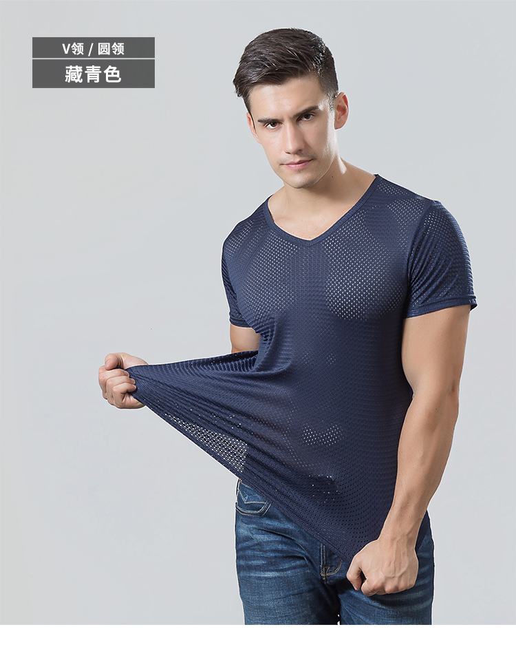 Băng lưới mắt ngắn tay T-Shirt nam rỗng lưới thoáng khí mát mẻ và nhanh chóng làm khô thể thao kích thước lớn của nam giới nửa tay áo mùa hè phần mỏng