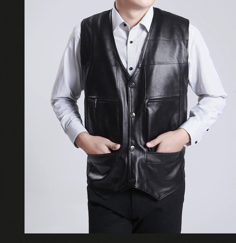 Áo vest da nam trung niên pu da quilt clip cha tải ông ngoại mùa thu mặc ấm cộng với áo nhung cotton áo ghi lê nam