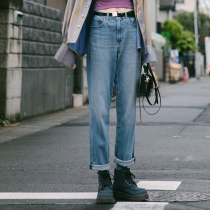 (Next door guy King)Wandering Republic wild soft washed light-colored straight retro jeans nine-point high waist