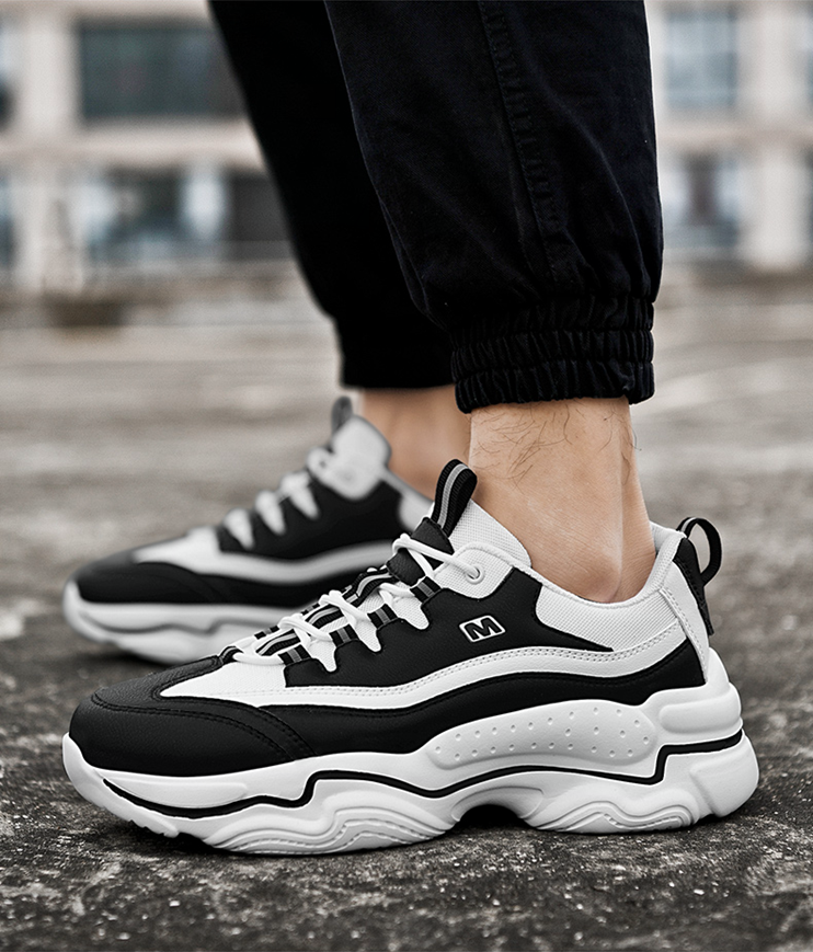 Heightening sneakers male 2022 spring and autumn Korean version trend 100 lap old daddy shoes elastic casual breathable panda shoes ins