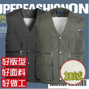 Áo vest nam trung niên cộng với nhung dày cỡ lớn giản dị nhiều túi câu cá xuống áo cotton vai bố