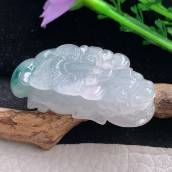 Yn real shot 46*23*13 burmese jade a goods finely carved ice floating flowers to attract wealth pixiu jade skin jade pendant