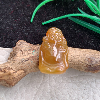 Lz real shot 25*13.6*5.4 myanmar jade a-grade chic ice yellow jade little god of wealth caiye jade pendant