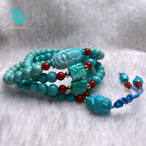 Yungai Temple natural ore high porcelain turquoise No optimization 108 Buddha beads round beads necklace hand string loose beads jewelry