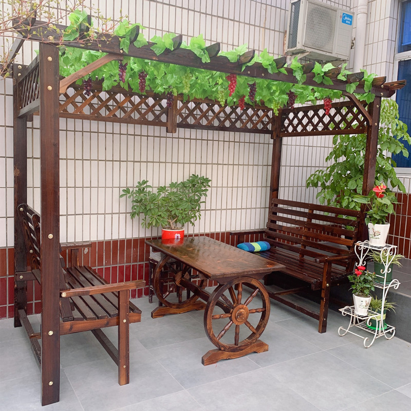 Outdoor carbide grape frame anti-corrosion wooden pavilion courtyard mesh climbing vine frame solid wood large casual booth