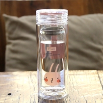 Portable glass cup Korean cute double-layer insulation female student fresh and anti-scalding literature and art small fresh water cup