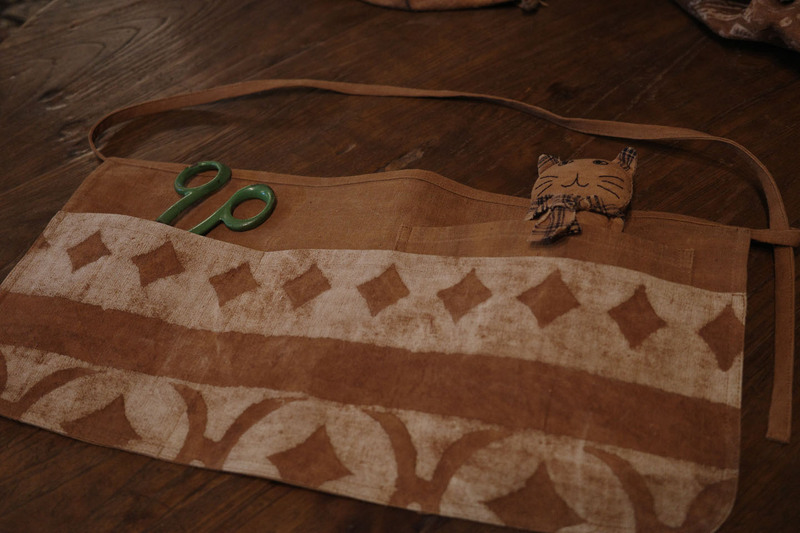 Gugu Maibu Small Shop Persimmon-Dyed Hand-Woven Fabric, Printed Fabric, Work Apron, Decorative Mix-And-Match Item