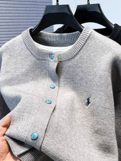 Brand pony label embroidered cardigan men's sweater spring and autumn men's round neck loose solid color casual sweater jacket