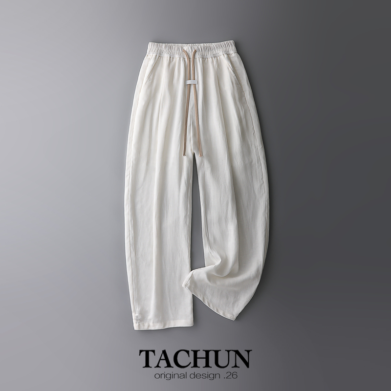 She Has Lips. Spring and Summer Retro Lazy Style Casual Pants for Men, Cityboy Style, Tencel Linen Thin Cool Wide-Leg Pants