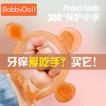 Silicone anti-stop eating hand artifact bite music toy baby grinding tooth baby hand ring tooth gum small mushroom can be boiled