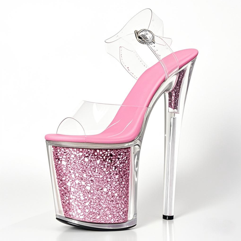 Nightclub Sexy Pink Sequin Dress Wedding Shoes 20Cm/Centimeter Ultra-High Heel Sandals Model Catwalk Fashion Shoes
