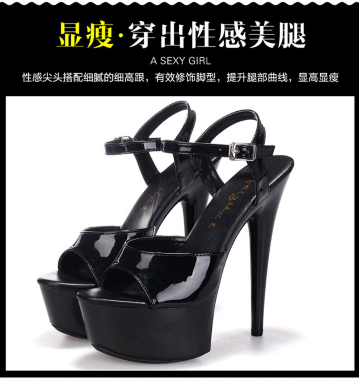 Giày nữ hot 2016 màu đen cực gợi cảm giày khiêu vũ 15CM / 20 cm giày cao gót siêu cao dép quai hậu nữ