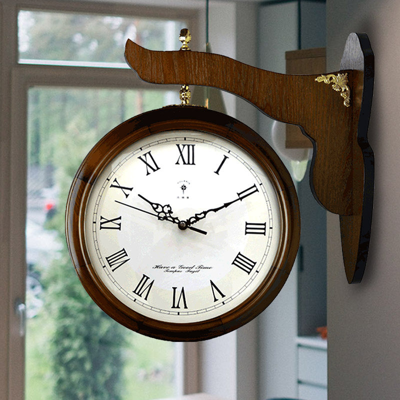 Polaris wall clock creative living room double-sided clock European modern simple silent quartz clock Solid wood large hanging watch clock