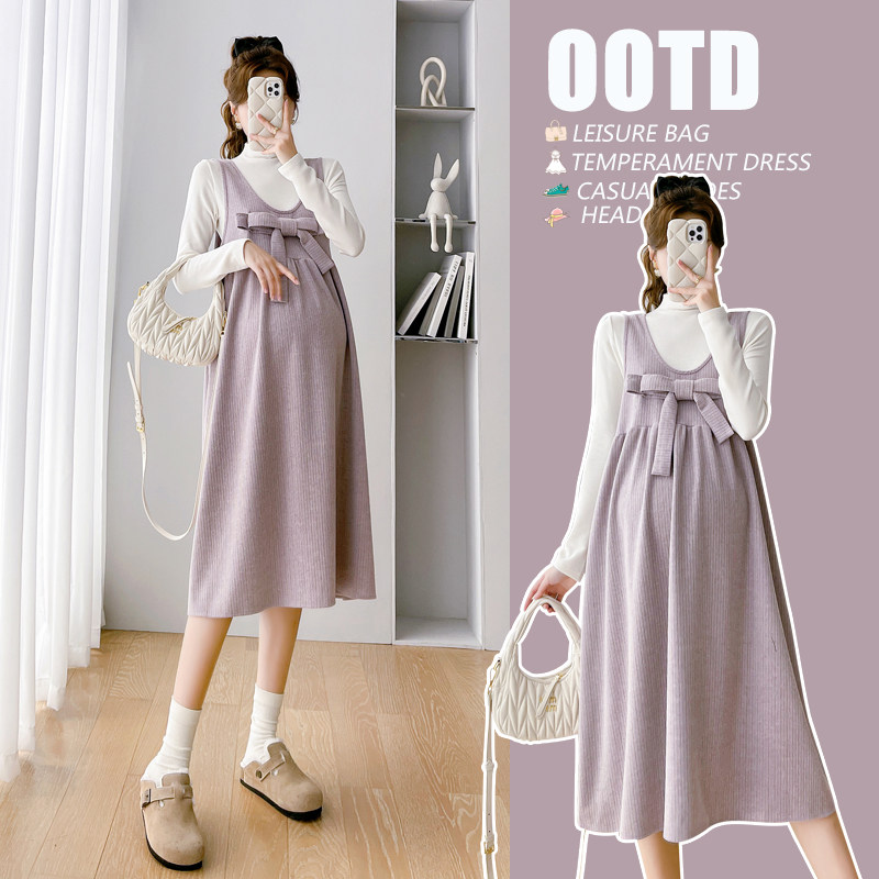 Pregnancy Woman Dress Autumn Winter Style 2023 New Fashion Suit Light Core Suede With Suede Dress Two Winter Skirts-Taobao