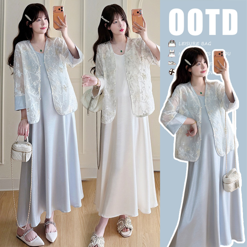 Maternity Wear Summer Set 2026 New Style New Chinese-Style Dress Heavy-Duty Shirt Suspender Skirt High-End Outfit for Pregnant Mothers